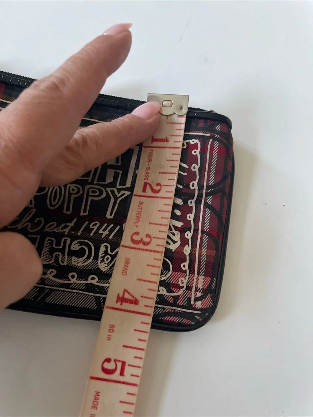 Coach Poppy Red Plaid Signature Wristlet